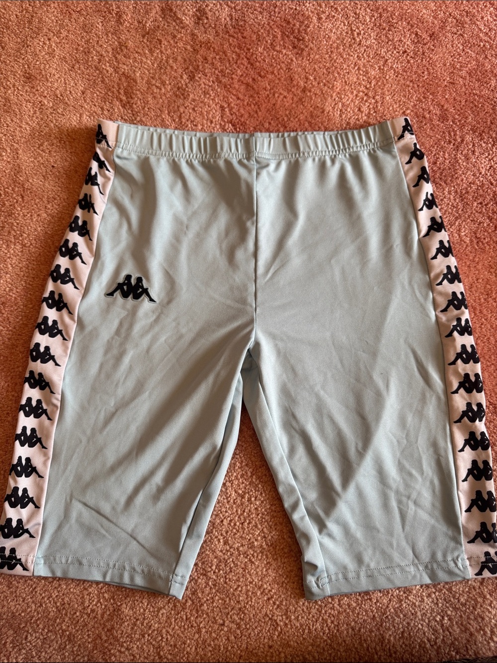 Kappa light blue women athletics biker Shorts with Black Logo Tape
